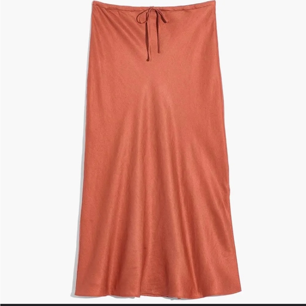 Madewell Plus Linen-Blend Drawstring Midi Slip Skirt NE726 24W